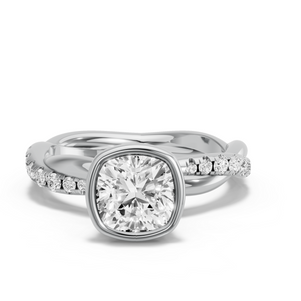 Image for Square Cushion Classic Bezel Ring with Rope Pave band