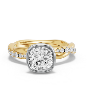 Image for Cushion Classic Bezel Ring with Rope Pave band