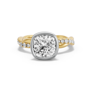 Image for Square Cushion Classic Bezel Ring with Rope Pave band in 18K Two Tone Yellow Gold