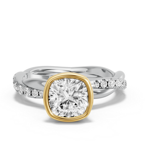 Image for Cushion Classic Bezel Ring with Rope Pave band