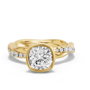 Image for Square Cushion Classic Bezel Ring with Rope Pave band