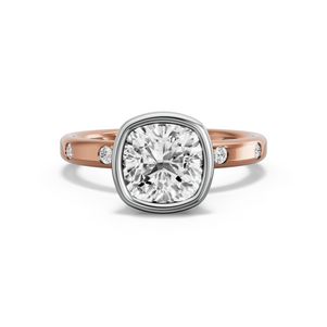 Image for Square Cushion Classic Bezel Ring with Sleek Accent band in 18K Two Tone Rose Gold