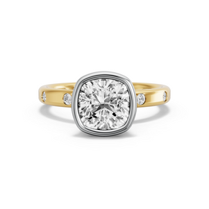 Image for Square Cushion Classic Bezel Ring with Sleek Accent band in 14K Two Tone Yellow Gold