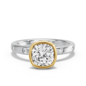 Image for Square Cushion Classic Bezel Ring with Sleek Accent band