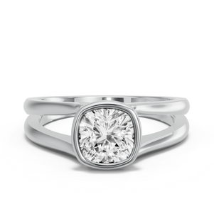 Image for Square Cushion Classic Bezel Ring with Split Ring Solitaire band