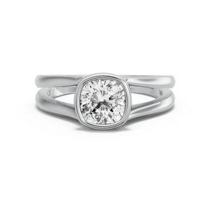 Image for Square Cushion Classic Bezel Ring with Split Ring Solitaire band