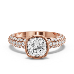 Image for Cushion Classic Bezel Ring with Triple Row Pave band