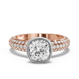 Image for Square Cushion Classic Bezel Ring with Triple Row Pave band