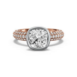 Image for Square Cushion Classic Bezel Ring with Triple Row Pave band in 18K Two Tone Rose Gold