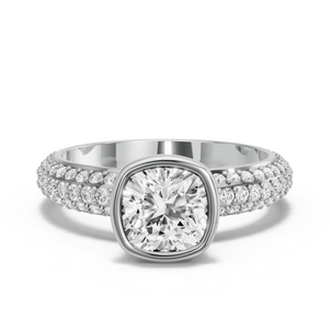 Image for Square Cushion Classic Bezel Ring with Triple Row Pave band