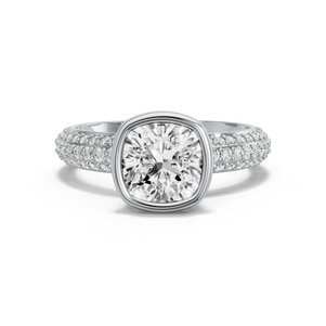 Image for Square Cushion Classic Bezel Ring with Triple Row Pave band in 18K White Gold