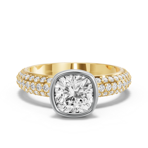 Image for Cushion Classic Bezel Ring with Triple Row Pave band