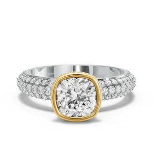 Image for Square Cushion Classic Bezel Ring with Triple Row Pave band