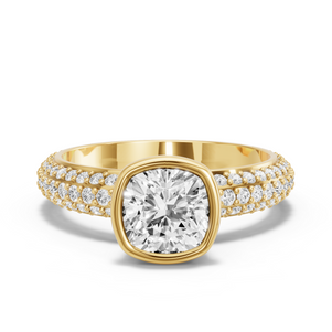 Image for Cushion Classic Bezel Ring with Triple Row Pave band