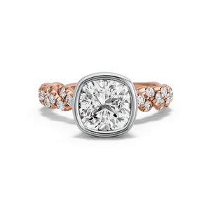 Image for Square Cushion Classic Bezel Ring with Twist Pave band in 18K Two Tone Rose Gold