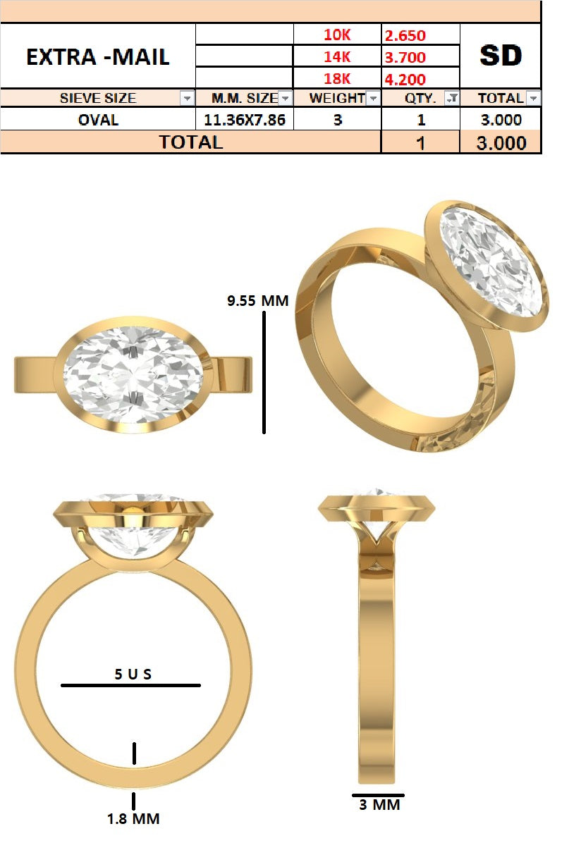 Custom Order - Chad McCann- 3CT Oval | 14K Yellow Gold | Ring Size 5(US) | IGI Certified | F -VVS1