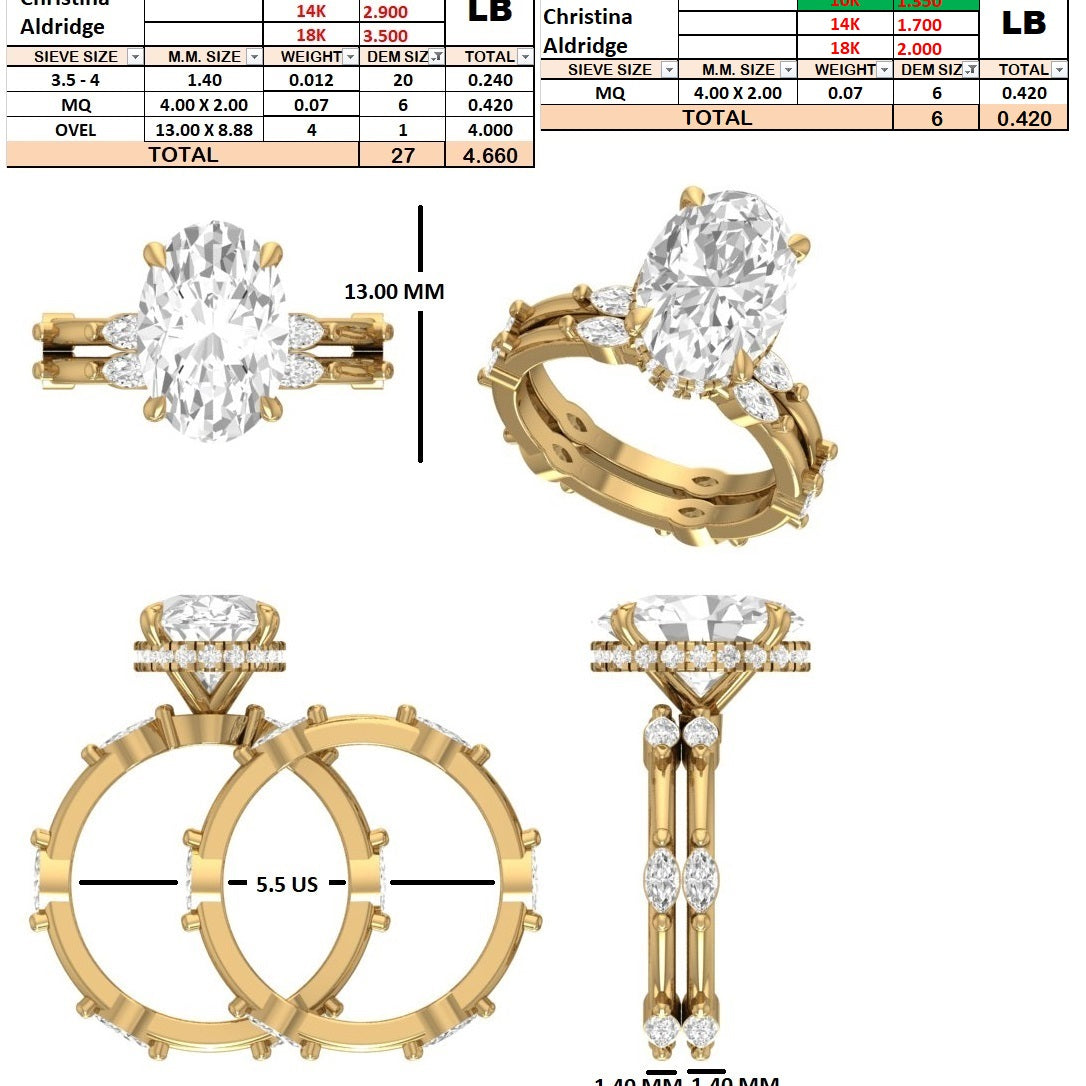 Custom Order -  Christina Aldridge | 4ct Oval | E/VS1 | Report Number: 795688269 | 10k Yellow Gold | RIng size - 5.5 US | Engagement ring