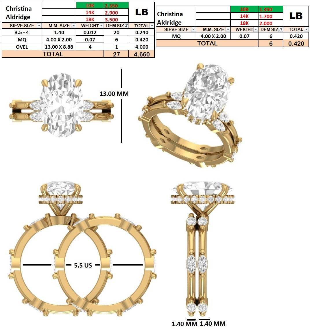 Custom Order -  Christina Aldridge | 4ct Oval | E/VS1 | Report Number: 795688269 | 10k Yellow Gold | RIng size - 5.5 US | Engagement ring