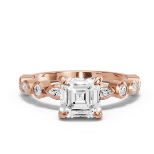 Image for Asscher Diamond Tulip Ring with Alternating Marquise band