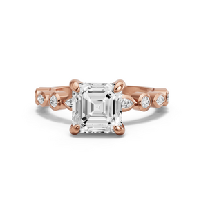 Image for Asscher Diamond Tulip Ring with Alternating Marquise band in 18K Rose Gold