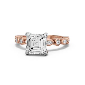 Image for Asscher Diamond Tulip Ring with Alternating Marquise band
