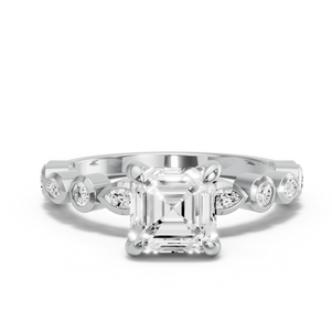 Image for Asscher Diamond Tulip Ring with Alternating Marquise band