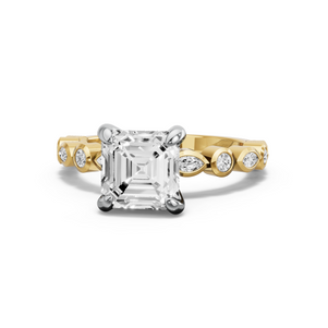 Image for Asscher Diamond Tulip Ring with Alternating Marquise band