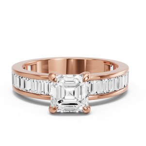 Image for Asscher Diamond Tulip Ring with Baguette Channel band