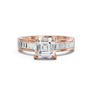 Image for Asscher Diamond Tulip Ring with Baguette Channel band in 14K Rose Gold