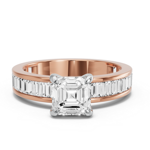 Image for Asscher Diamond Tulip Ring with Baguette Channel band