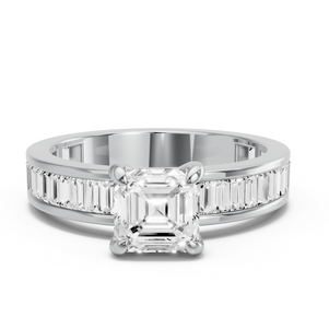 Image for Asscher Diamond Tulip Ring with Baguette Channel band