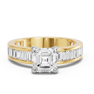 Image for Asscher Diamond Tulip Ring with Baguette Channel band