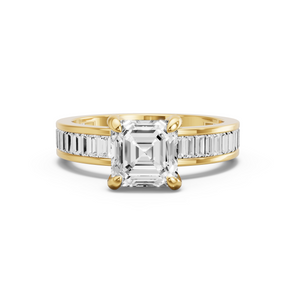 Image for Asscher Diamond Tulip Ring with Baguette Channel band in 14K Yellow Gold