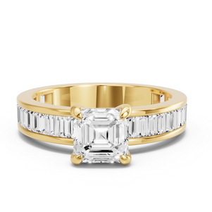 Image for Asscher Diamond Tulip Ring with Baguette Channel band