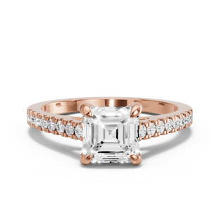 Image for Asscher Diamond Tulip Ring with Cathedral Pave band