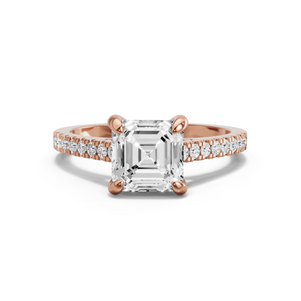 Image for Asscher Diamond Tulip Ring with Cathedral Pave band in 18K Rose Gold