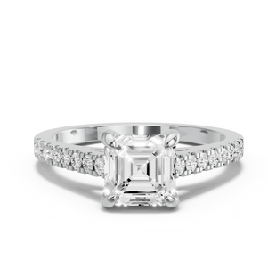 Image for Asscher Diamond Tulip Ring with Cathedral Pave band
