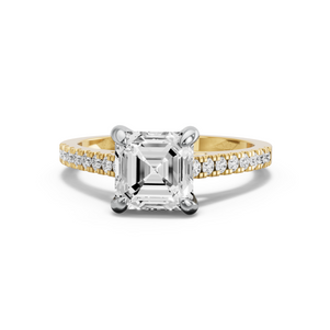 Image for Asscher Diamond Tulip Ring with Cathedral Pave band