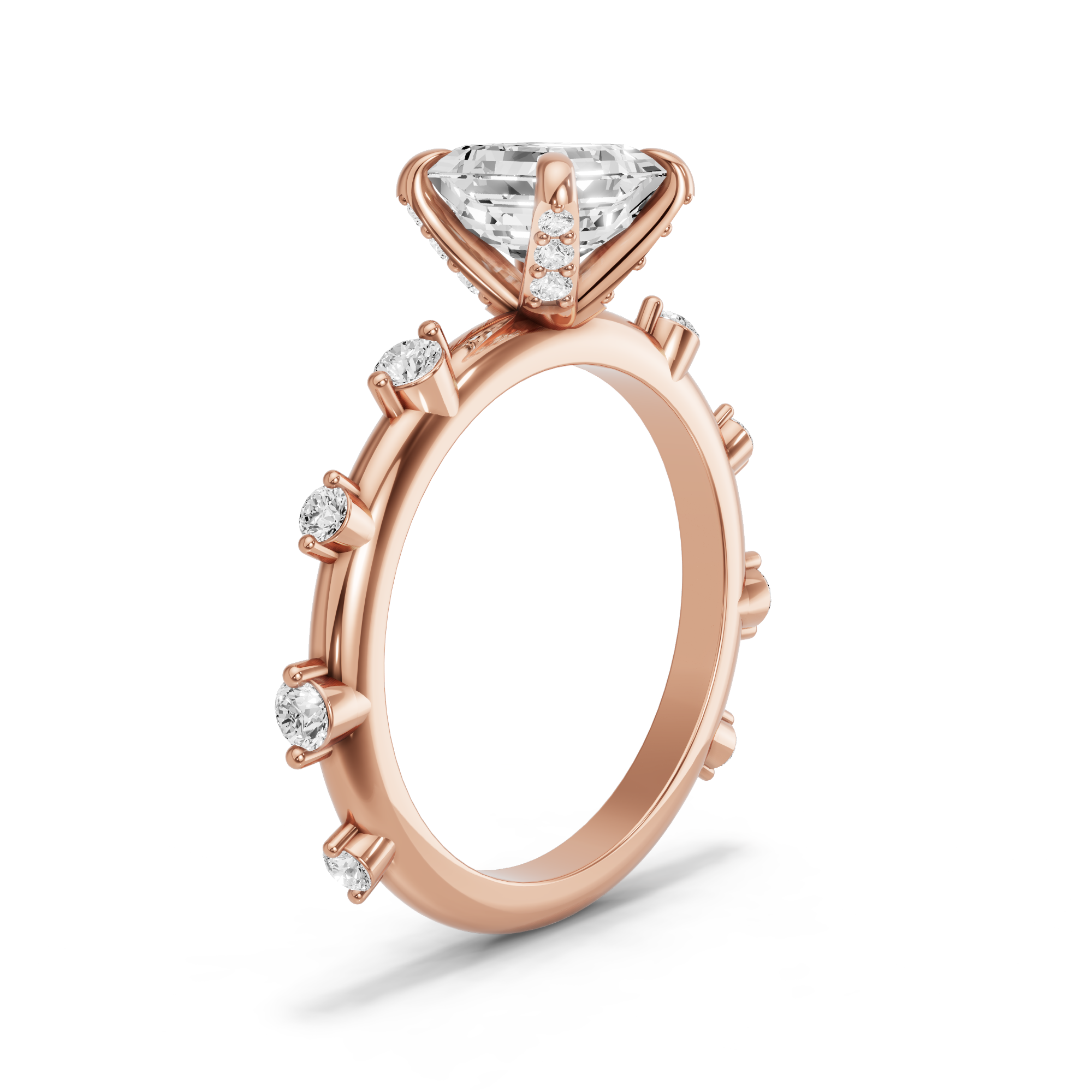 Image for Asscher Diamond Tulip Ring with Floating Station band in 10K Yellow Gold