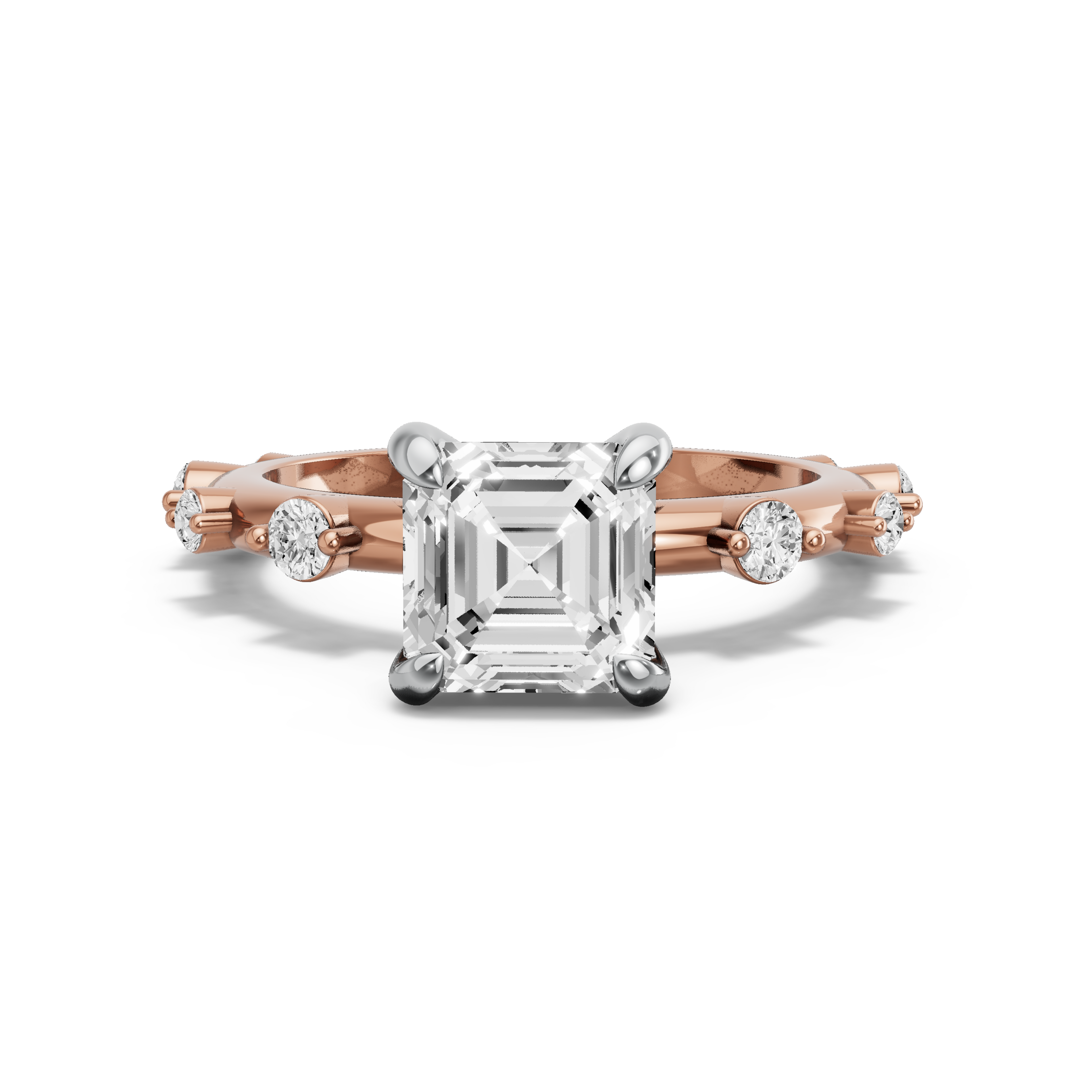 Image for Asscher Diamond Tulip Ring with Floating Station band in 14K Two Tone Rose Gold