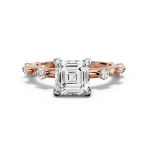 Image for Asscher Diamond Tulip Ring with Floating Station band in 14K Two Tone Rose Gold