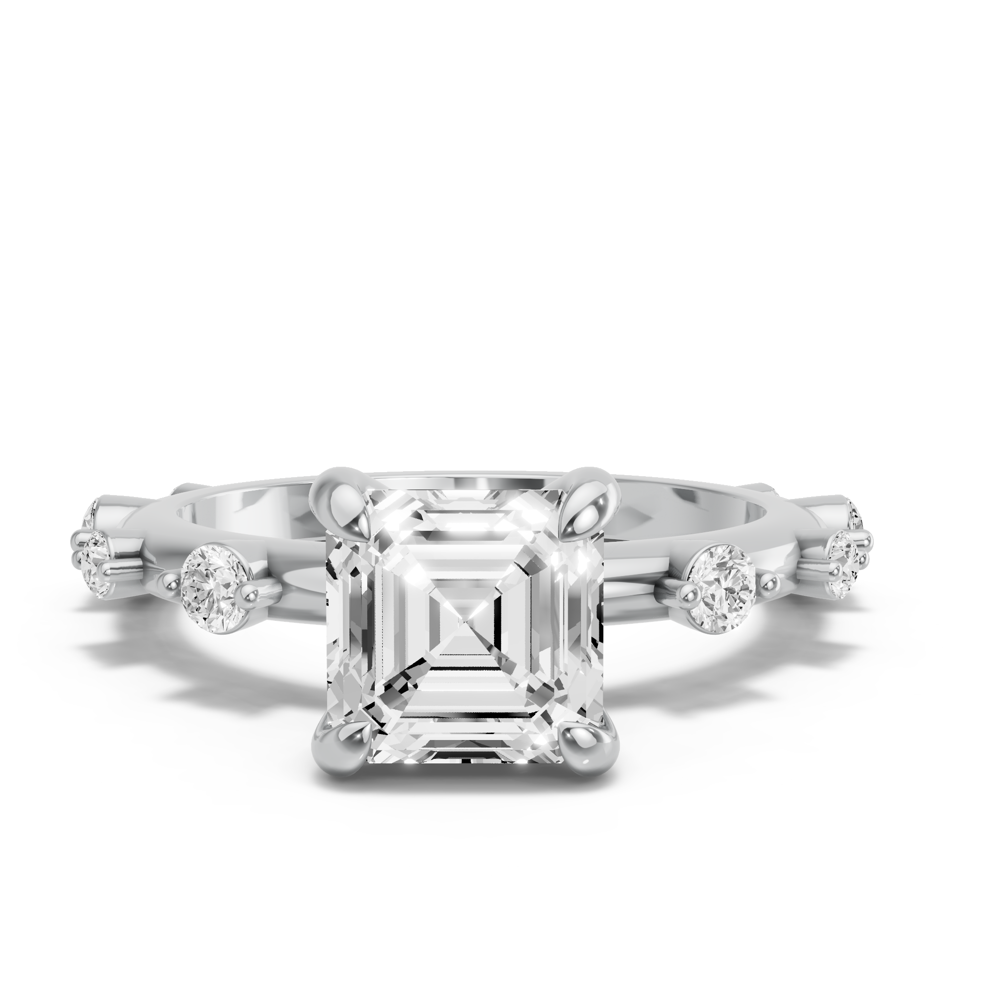 Image for Asscher Diamond Tulip Ring with Floating Station band in 10K Two Tone Rose Gold
