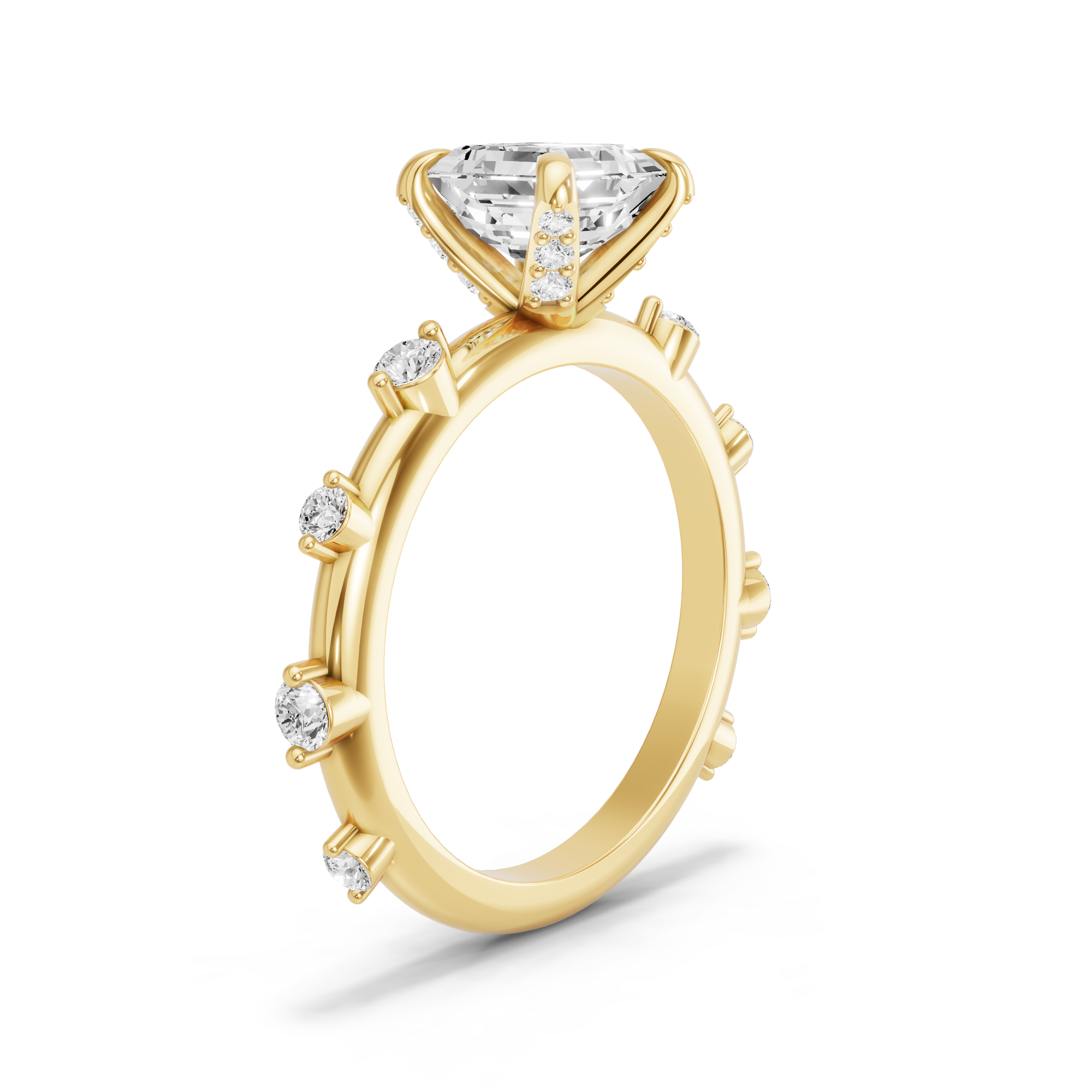 Image for Asscher Diamond Tulip Ring with Floating Station band in 10K White Gold