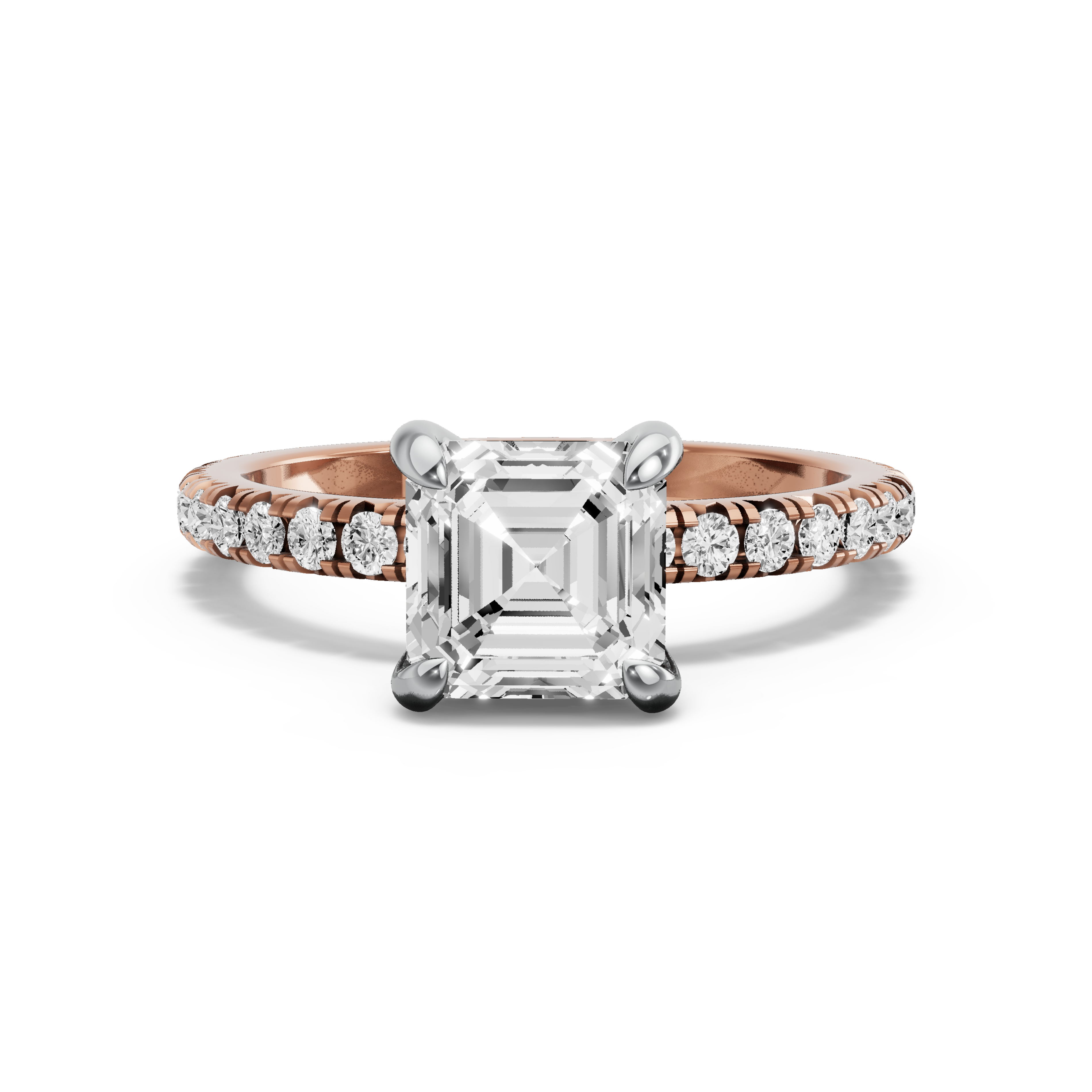 Image for Asscher Diamond Tulip Ring with French Pave band in 18K Two Tone Rose Gold