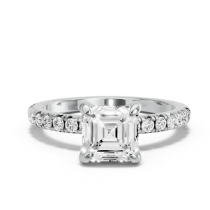 Image for Asscher Diamond Tulip Ring with French Pave band