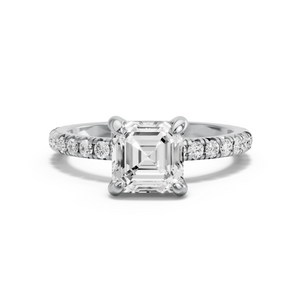 Image for Asscher Diamond Tulip Ring with French Pave band in 14K White Gold