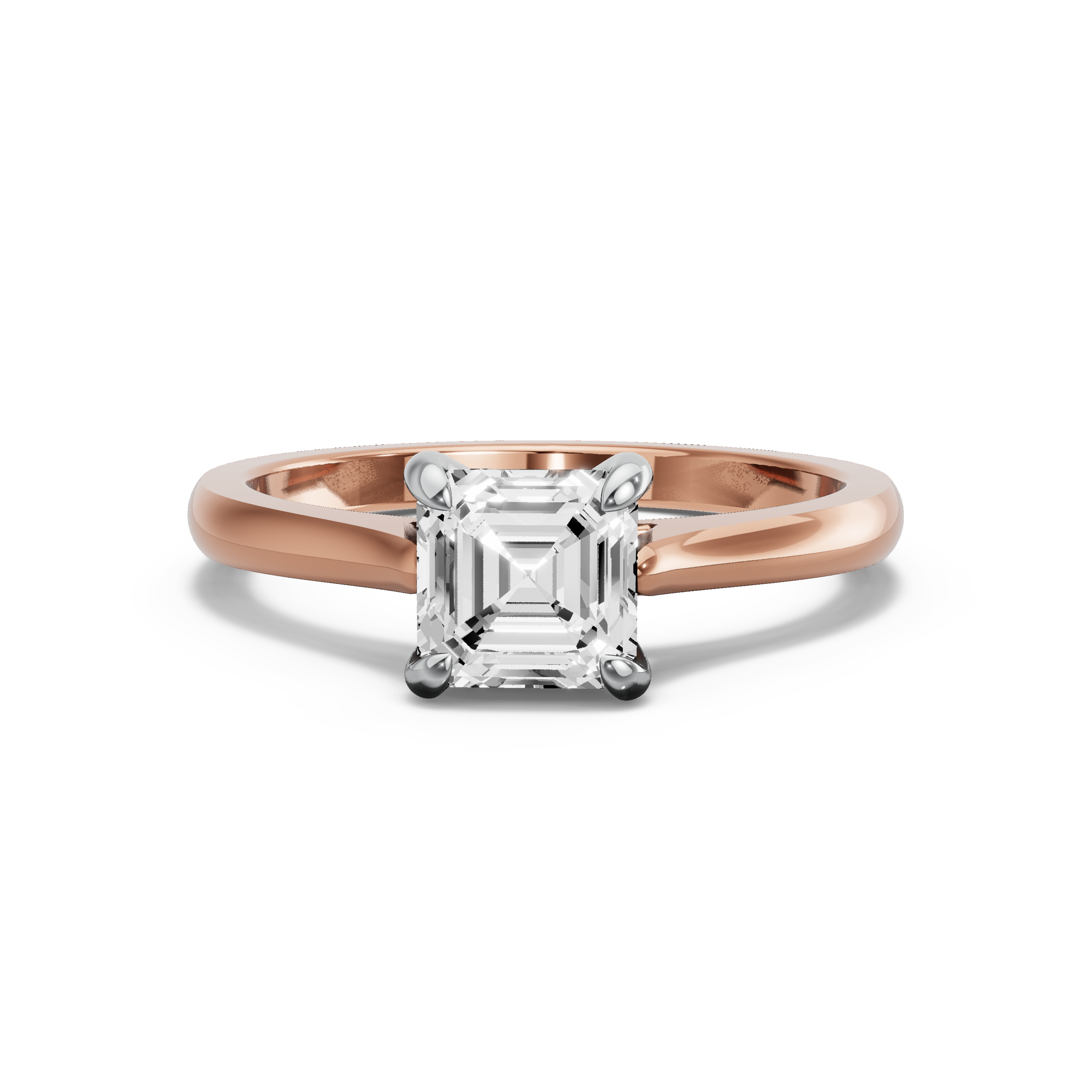 Image for Asscher Diamond Tulip Ring with Knife Edge Cathedral band in 10K Two Tone Rose Gold