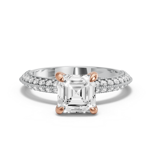 Image for Asscher Diamond Tulip Ring with Knife Edge Pave band