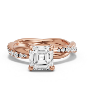 Image for Asscher Diamond Tulip Ring with Rope Pave band