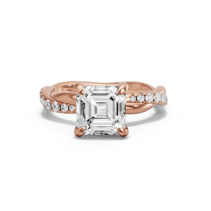 Image for Asscher Diamond Tulip Ring with Rope Pave band in 18K Rose Gold